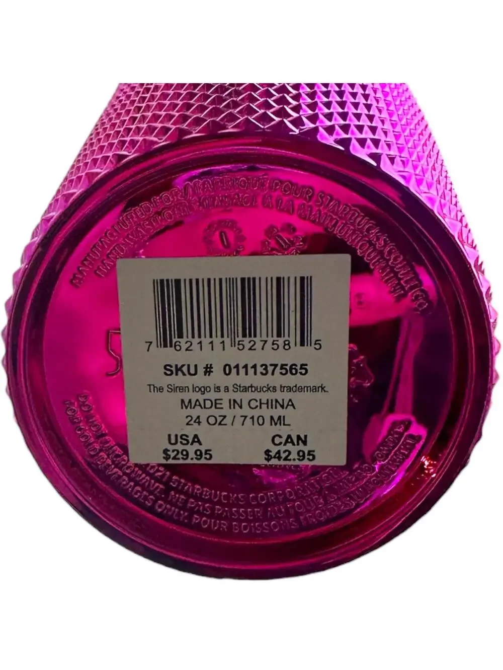 NWT Starbucks Sangria Metallic‎ Magenta Studded Grid Tumbler 24oz